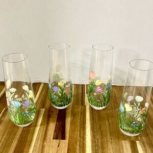 Floral Print Clear Glasses Set of 4 Pastel Spring Florals Easter Dinner Cottage